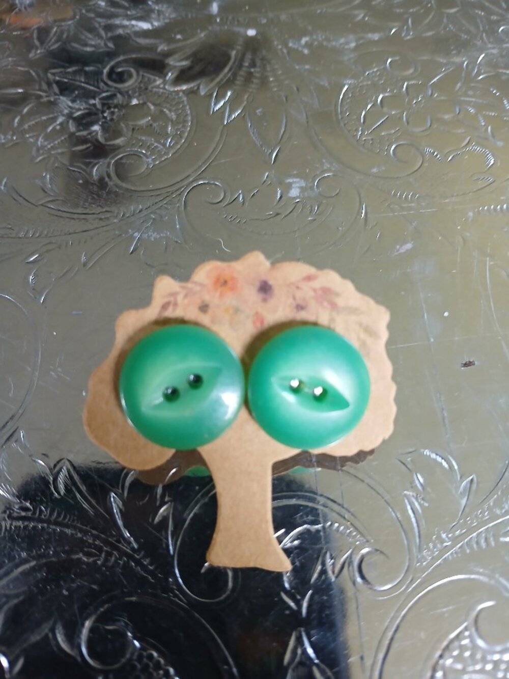 Green Vintage Button Earrings
